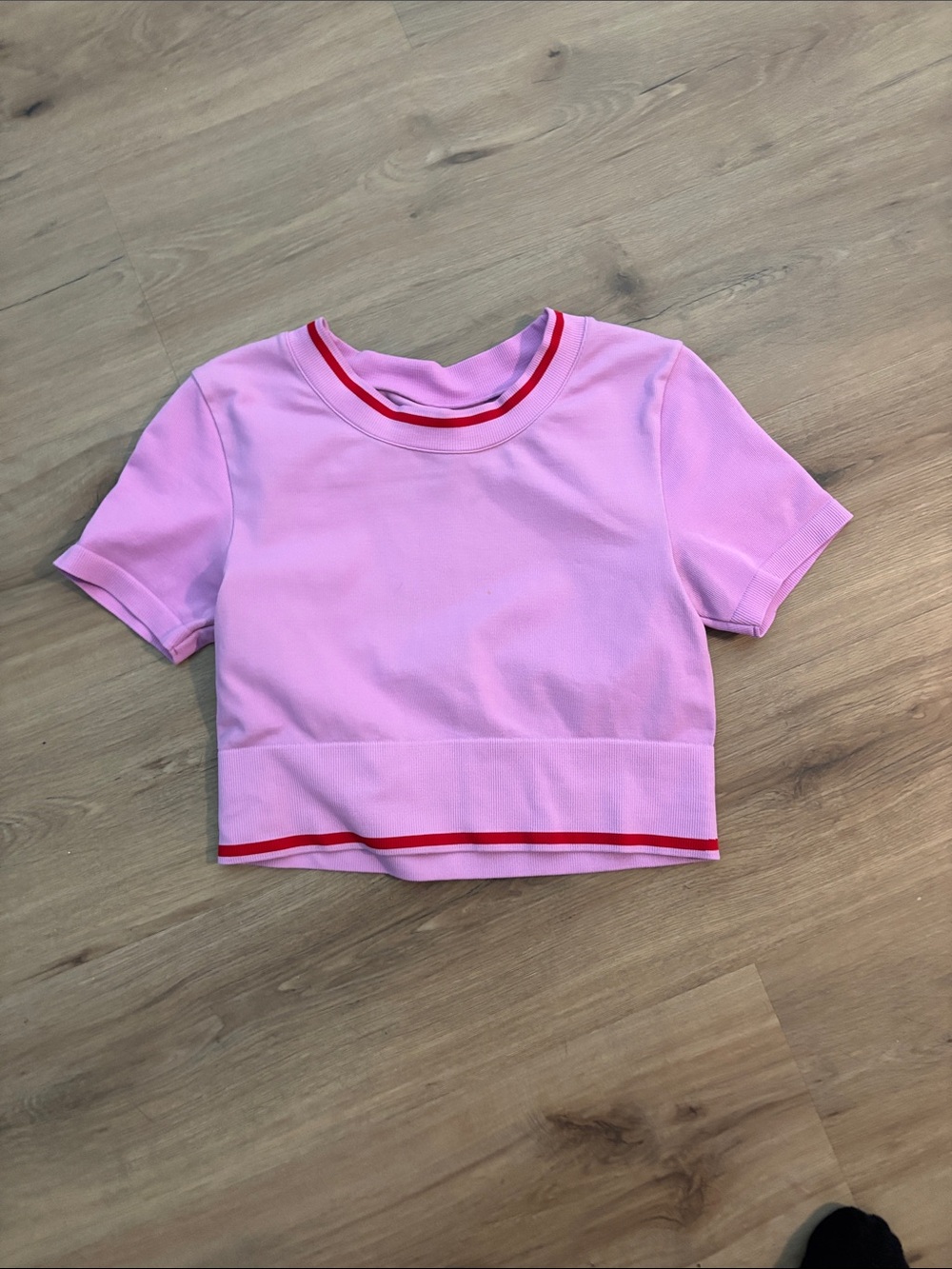 H&M Pink Crop Tee with Red Trim